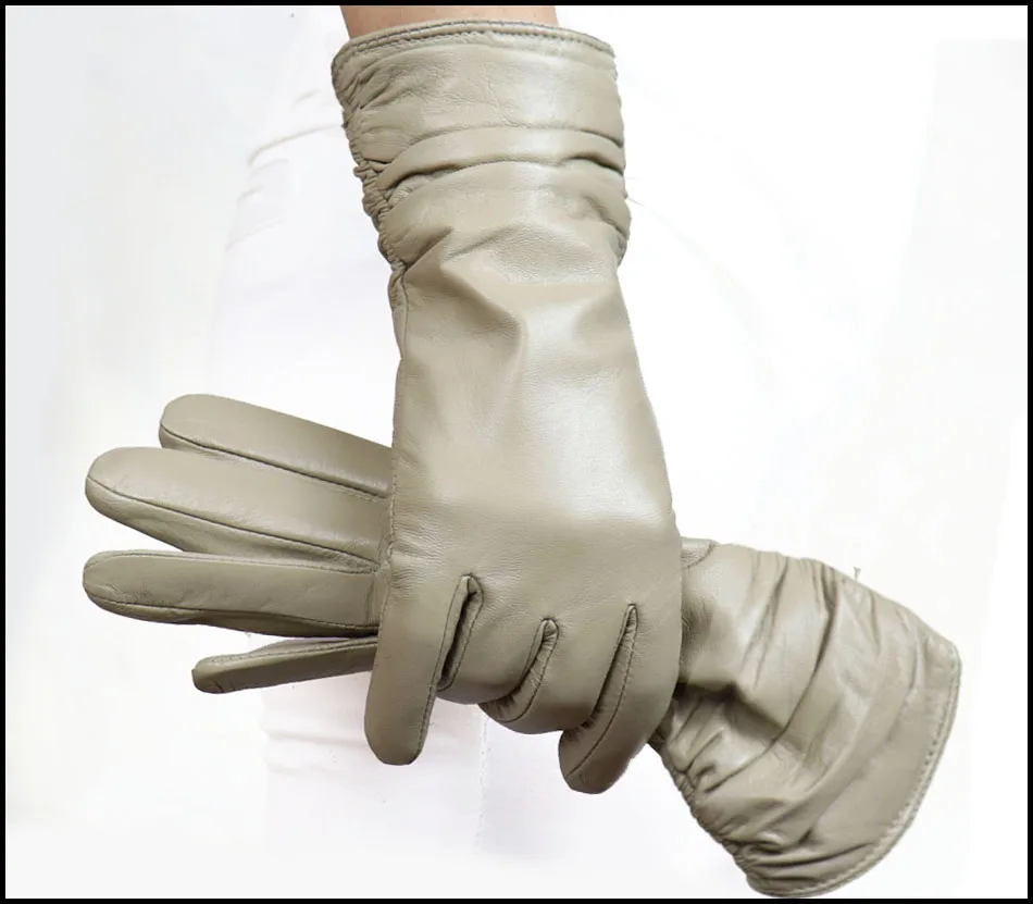 High-end Leather Sheepskin Gloves Women's Warm Knitted Flannel Lining Touch Screen Color Leather Gloves Driving Genuine New