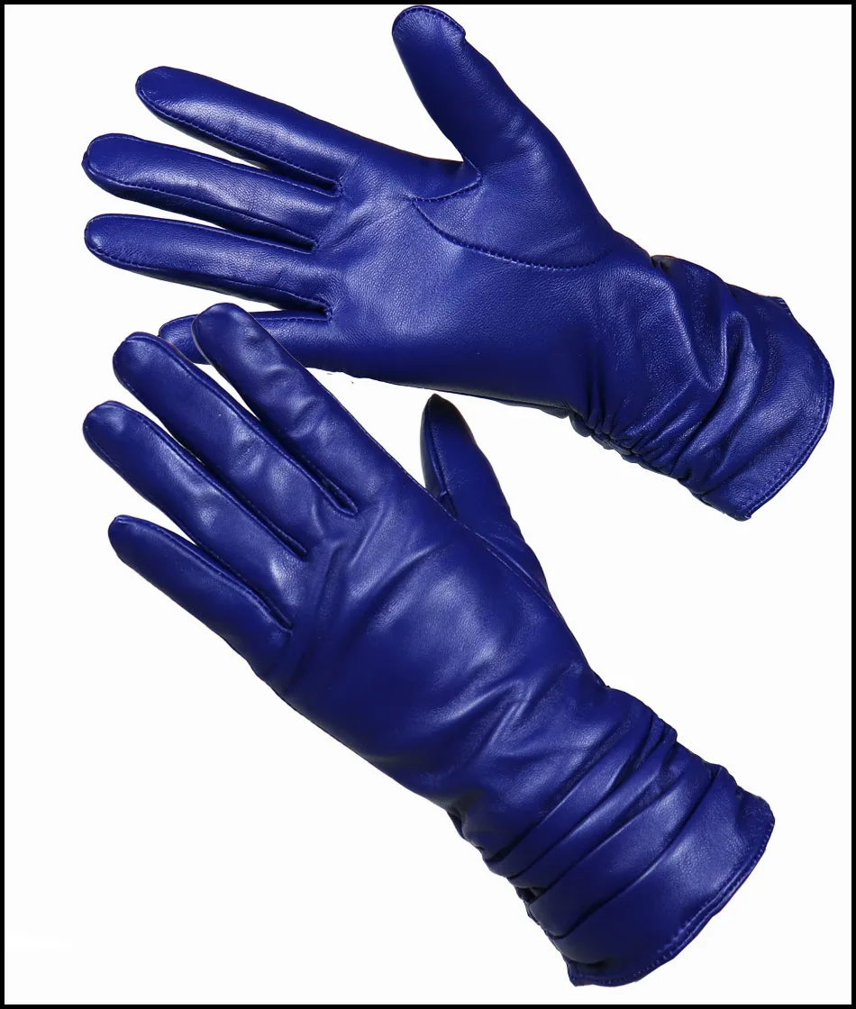 High-end Leather Sheepskin Gloves Women's Warm Knitted Flannel Lining Touch Screen Color Leather Gloves Driving Genuine New