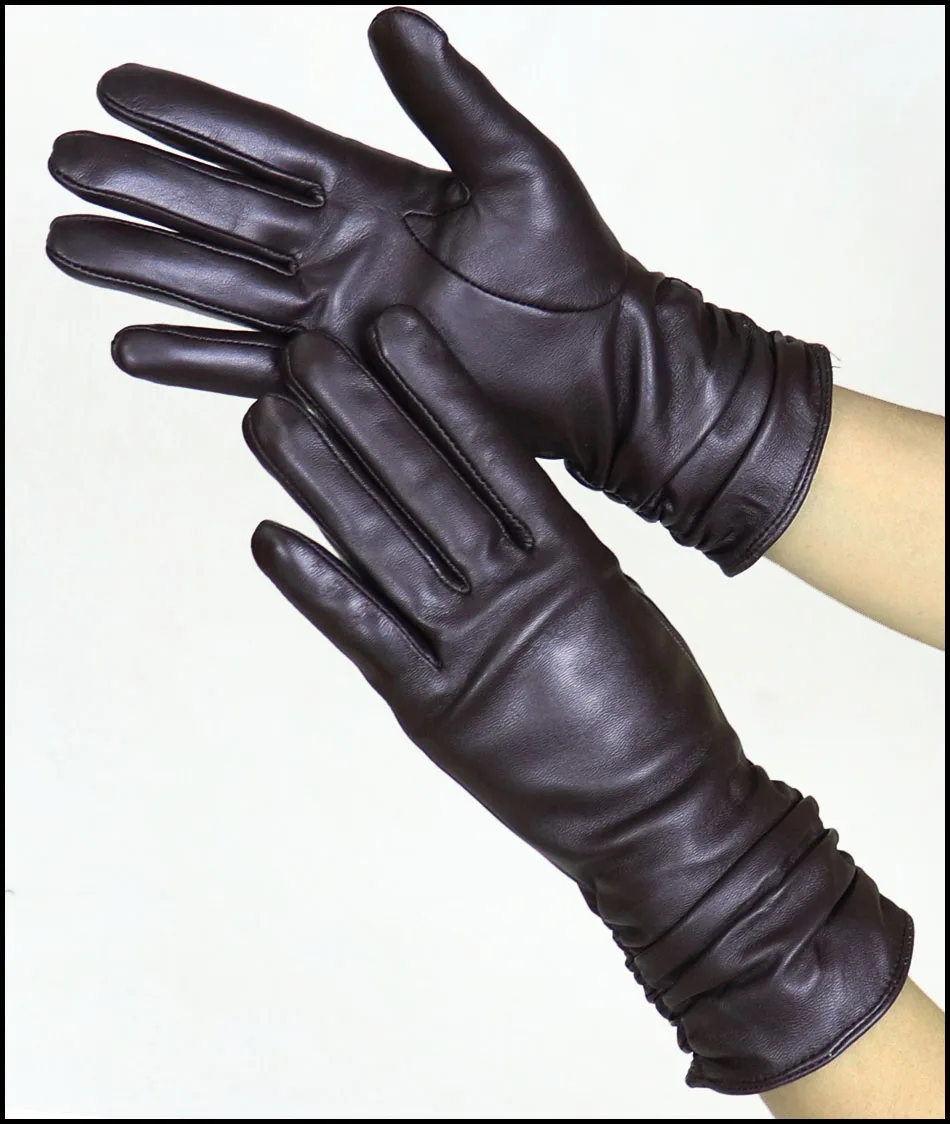 High-end Leather Sheepskin Gloves Women's Warm Knitted Flannel Lining Touch Screen Color Leather Gloves Driving Genuine New