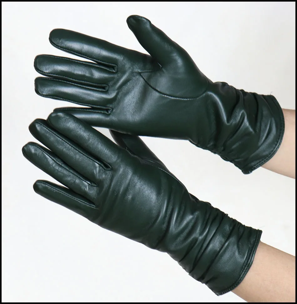 High-end Leather Sheepskin Gloves Women's Warm Knitted Flannel Lining Touch Screen Color Leather Gloves Driving Genuine New