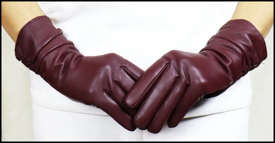 High-end Leather Sheepskin Gloves Women's Warm Knitted Flannel Lining Touch Screen Color Leather Gloves Driving Genuine New