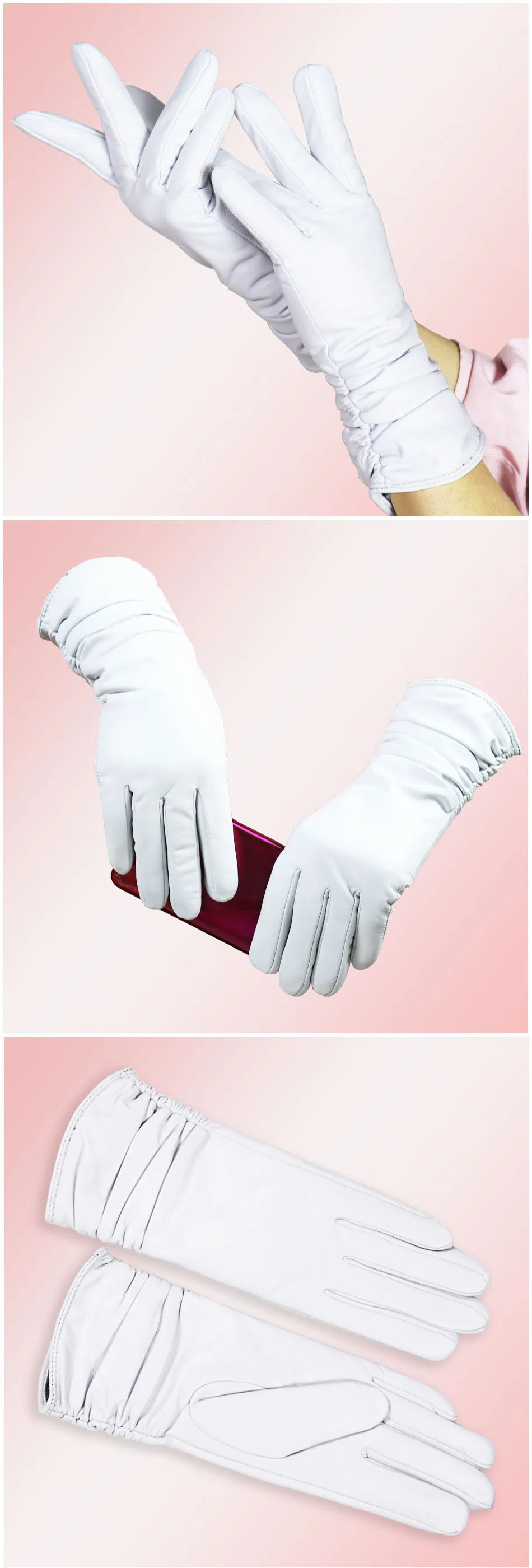 High-end Leather Sheepskin Gloves Women's Warm Knitted Flannel Lining Touch Screen Color Leather Gloves Driving Genuine New