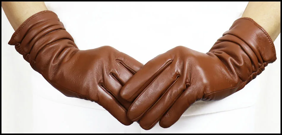High-end Leather Sheepskin Gloves Women's Warm Knitted Flannel Lining Touch Screen Color Leather Gloves Driving Genuine New