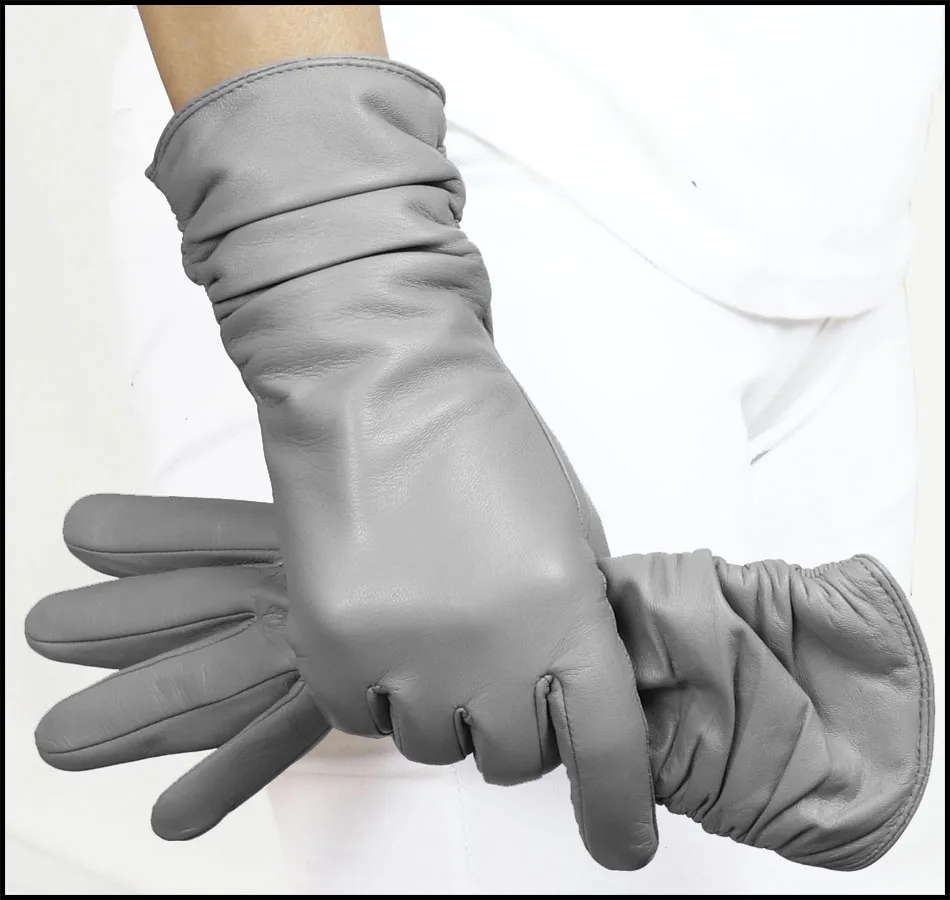 High-end Leather Sheepskin Gloves Women's Warm Knitted Flannel Lining Touch Screen Color Leather Gloves Driving Genuine New