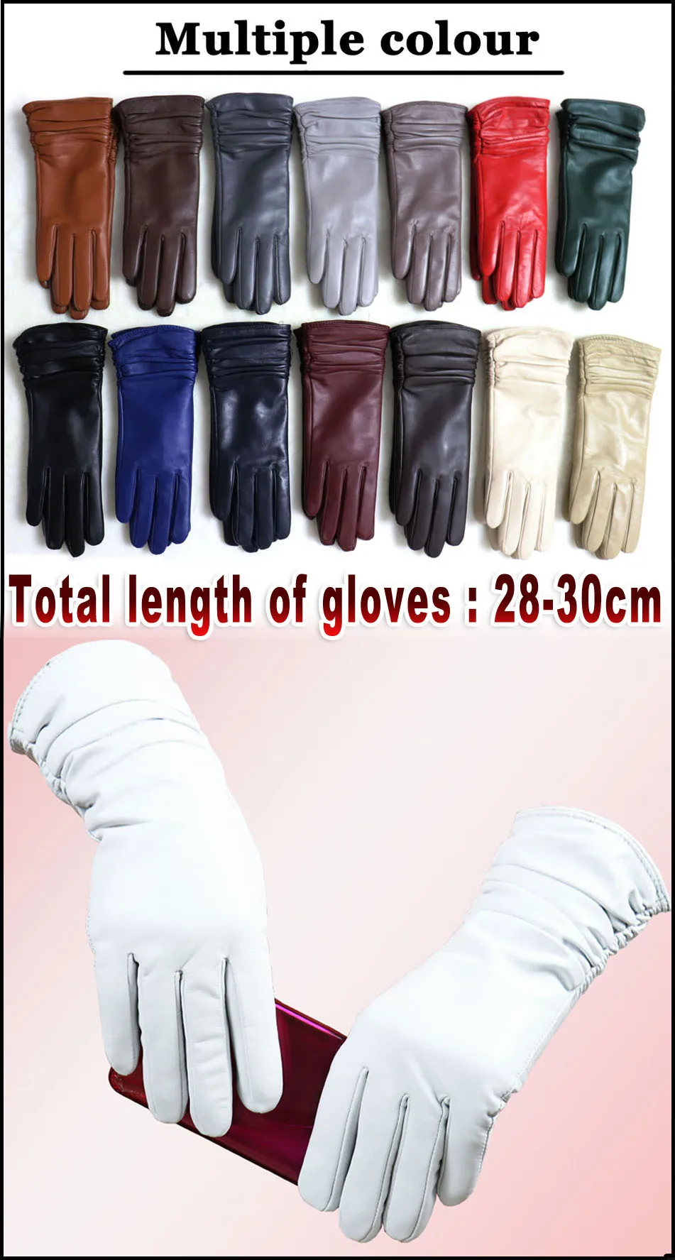High-end Leather Sheepskin Gloves Women's Warm Knitted Flannel Lining Touch Screen Color Leather Gloves Driving Genuine New