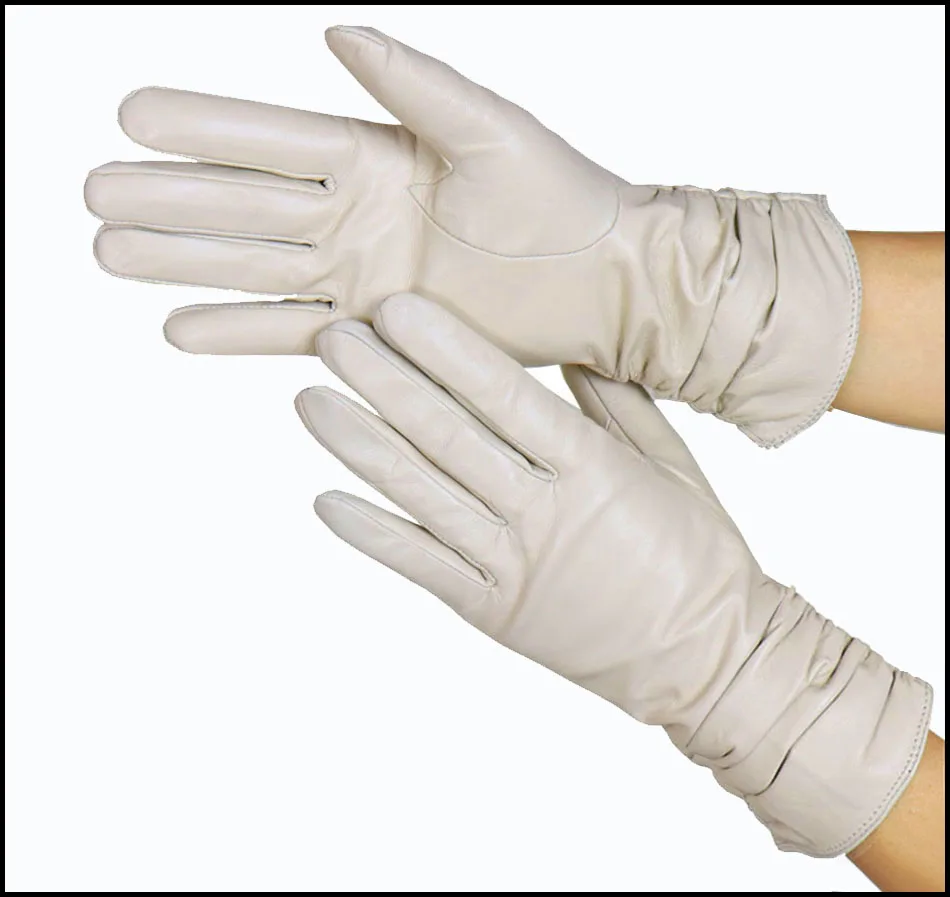 High-end Leather Sheepskin Gloves Women's Warm Knitted Flannel Lining Touch Screen Color Leather Gloves Driving Genuine New