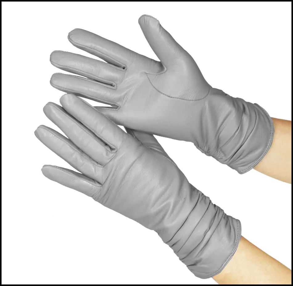 High-end Leather Sheepskin Gloves Women's Warm Knitted Flannel Lining Touch Screen Color Leather Gloves Driving Genuine New