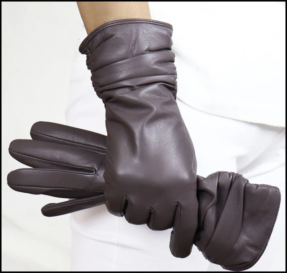 High-end Leather Sheepskin Gloves Women's Warm Knitted Flannel Lining Touch Screen Color Leather Gloves Driving Genuine New