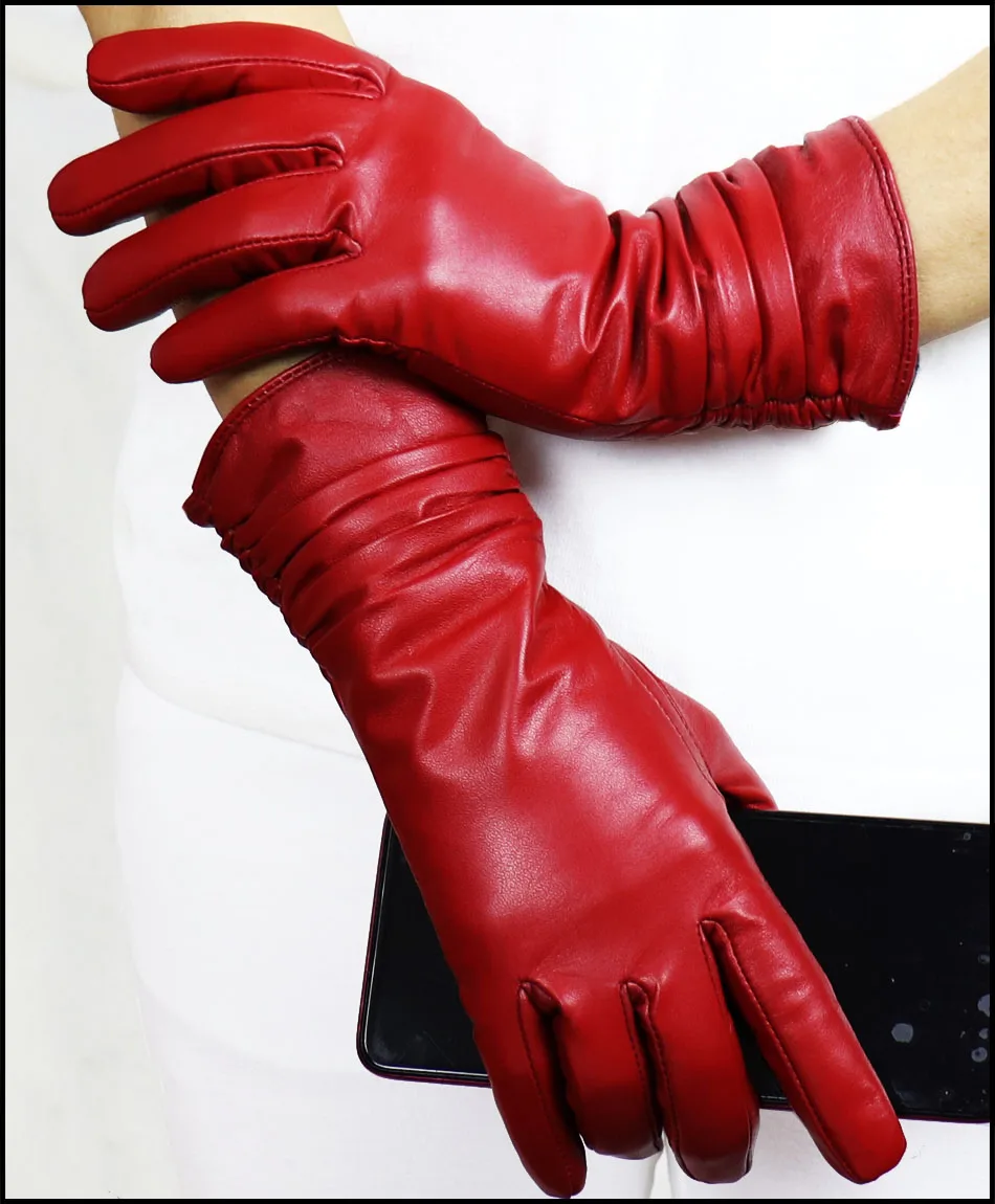 High-end Leather Sheepskin Gloves Women's Warm Knitted Flannel Lining Touch Screen Color Leather Gloves Driving Genuine New