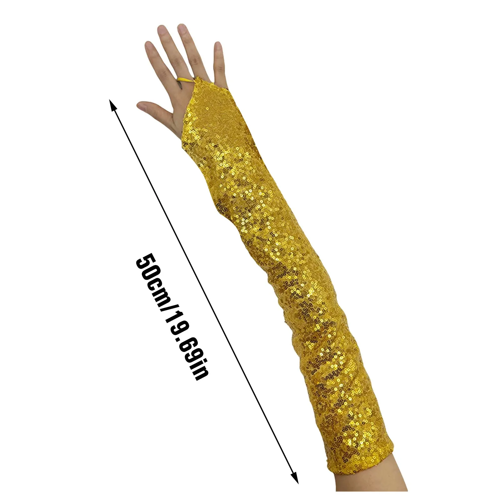 Womens Long Golden Sequins Gloves New Fingerless 50cm Nightclub Festical Rave Glove Sexy Mittens Cosplay Dance Stage Accessories