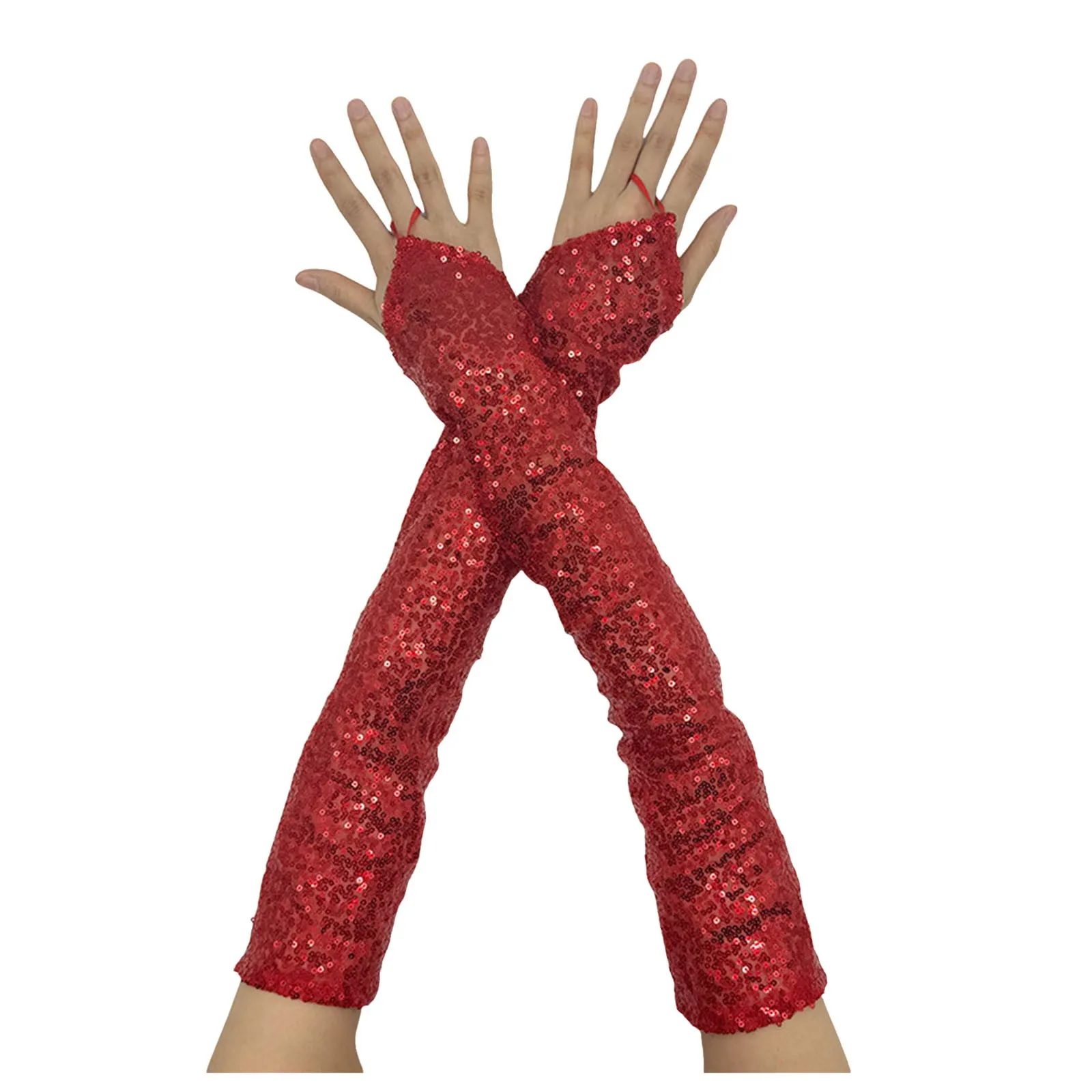 Womens Long Golden Sequins Gloves New Fingerless 50cm Nightclub Festical Rave Glove Sexy Mittens Cosplay Dance Stage Accessories