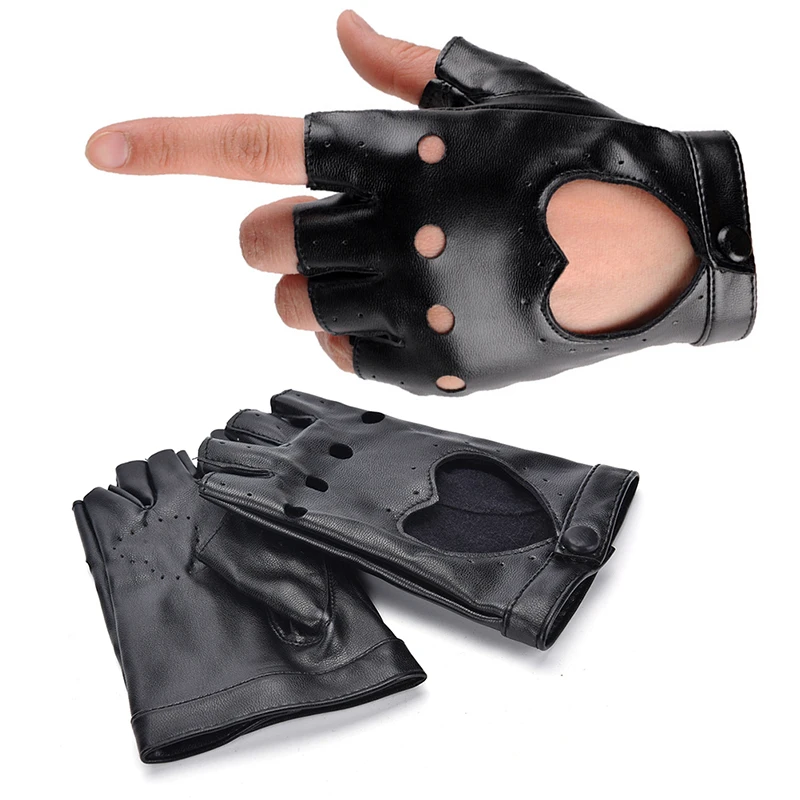 1Pcs Women Leather Driving Biker Soft Fingerless Mittens Dance Motorcycle Gloves Faux Leather Synthetic Leather Gloves keep warm