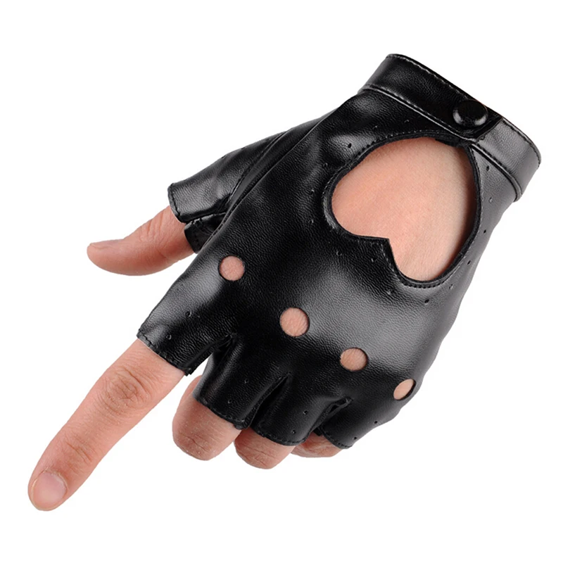 1Pcs Women Leather Driving Biker Soft Fingerless Mittens Dance Motorcycle Gloves Faux Leather Synthetic Leather Gloves keep warm