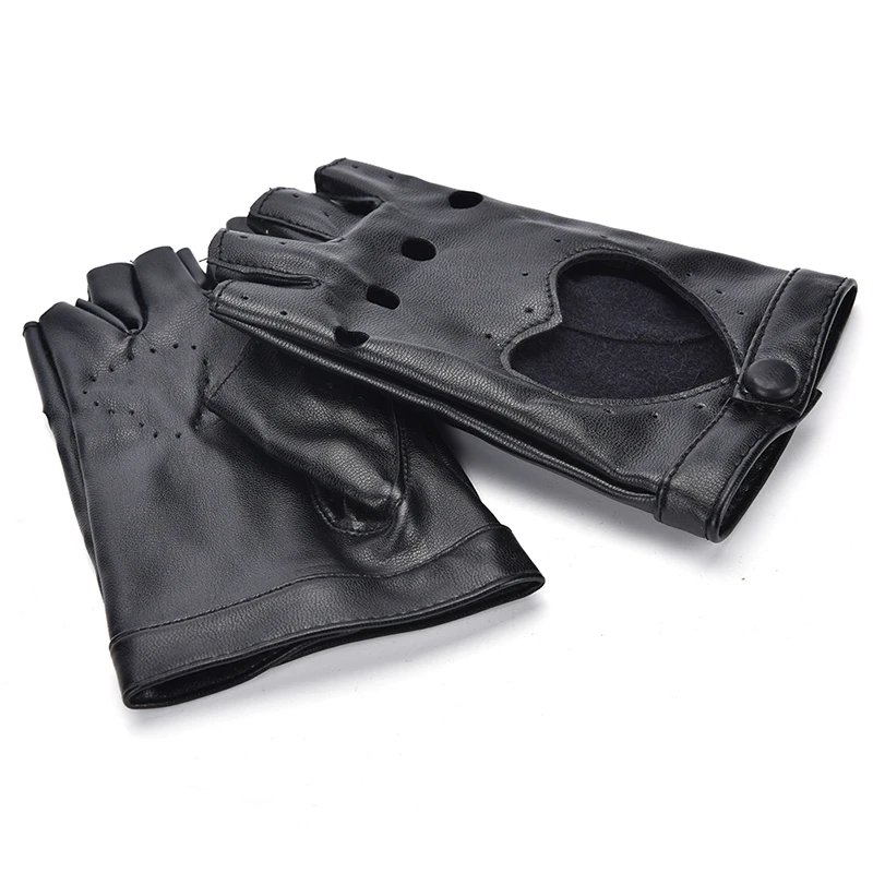 1Pcs Women Leather Driving Biker Soft Fingerless Mittens Dance Motorcycle Gloves Faux Leather Synthetic Leather Gloves keep warm