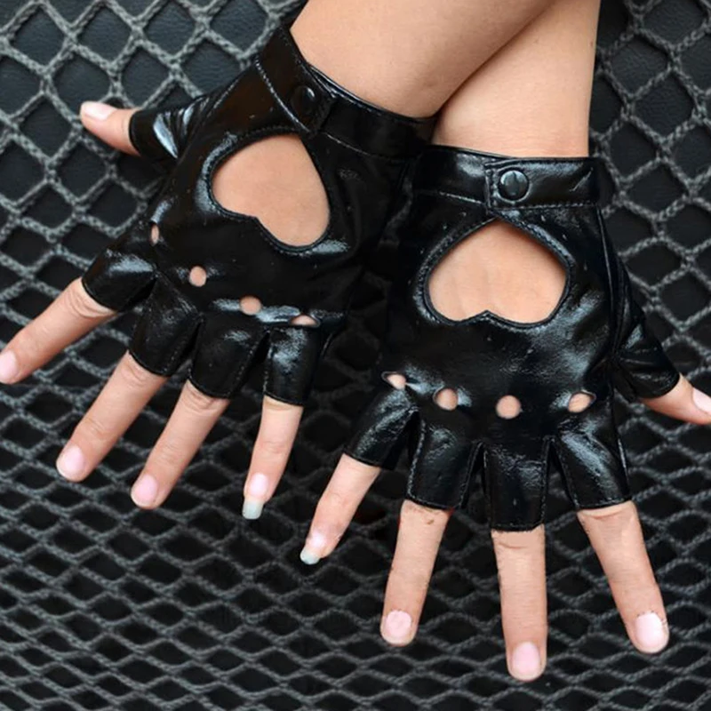 1Pcs Women Leather Driving Biker Soft Fingerless Mittens Dance Motorcycle Gloves Faux Leather Synthetic Leather Gloves keep warm
