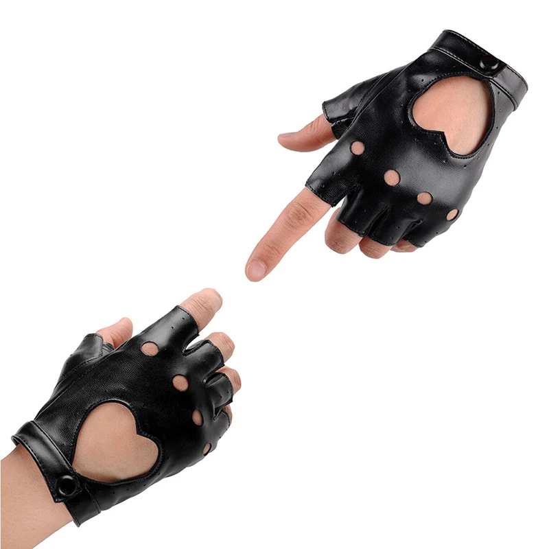 1Pcs Women Leather Driving Biker Soft Fingerless Mittens Dance Motorcycle Gloves Faux Leather Synthetic Leather Gloves keep warm