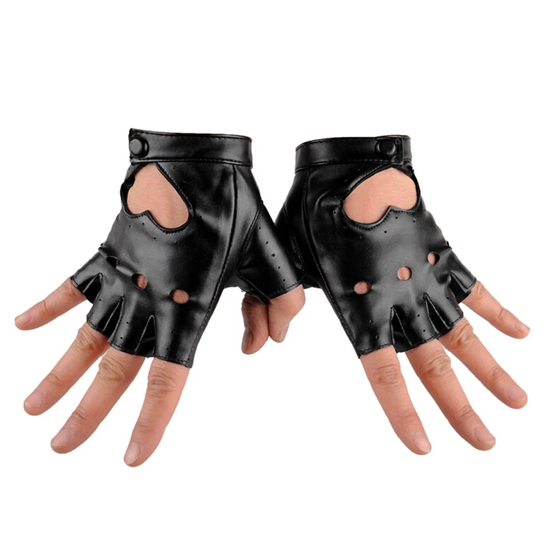 1Pcs Women Leather Driving Biker Soft Fingerless Mittens Dance Motorcycle Gloves Faux Leather Synthetic Leather Gloves keep warm