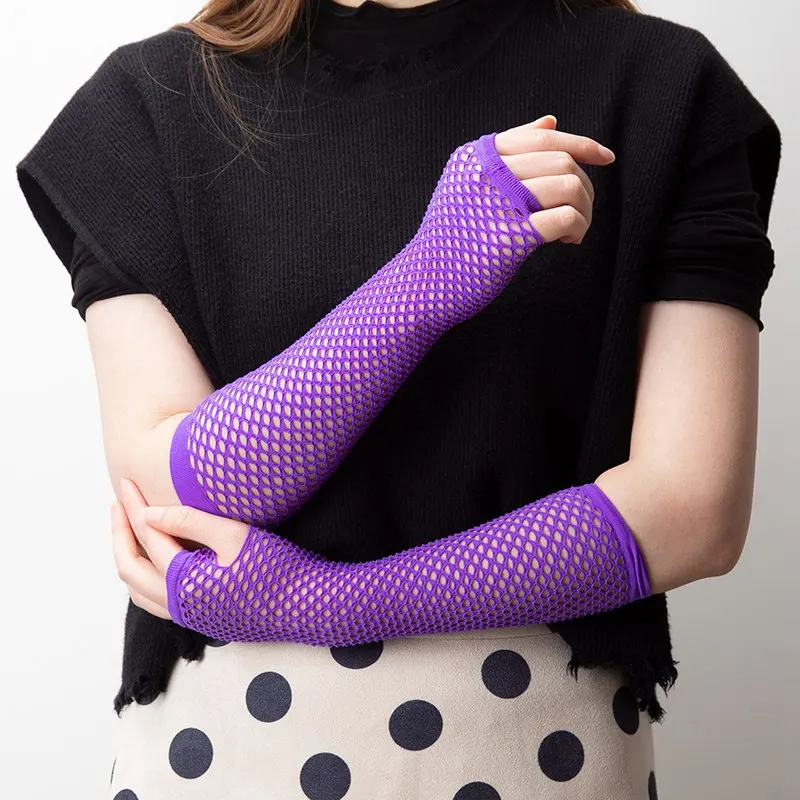 New Fashion Long Black Fishnet Gloves Women Fingerless Gloves Girls Beautiful Dance Gothic Punk Rock Costume Fancy Sexy Gloves