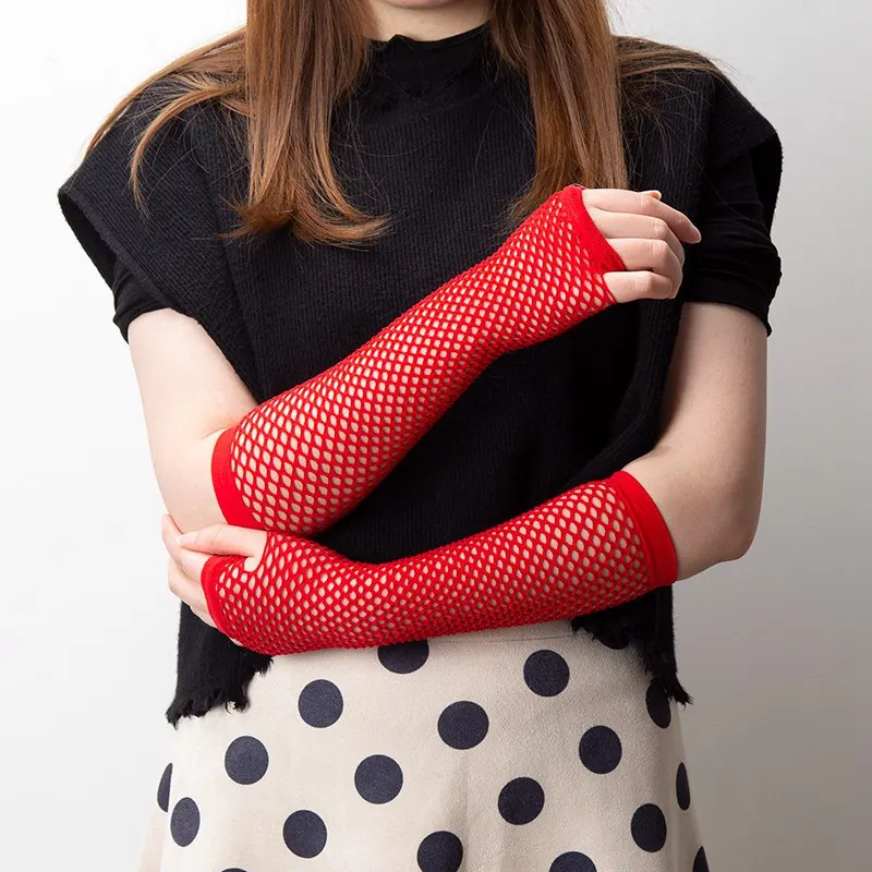 New Fashion Long Black Fishnet Gloves Women Fingerless Gloves Girls Beautiful Dance Gothic Punk Rock Costume Fancy Sexy Gloves