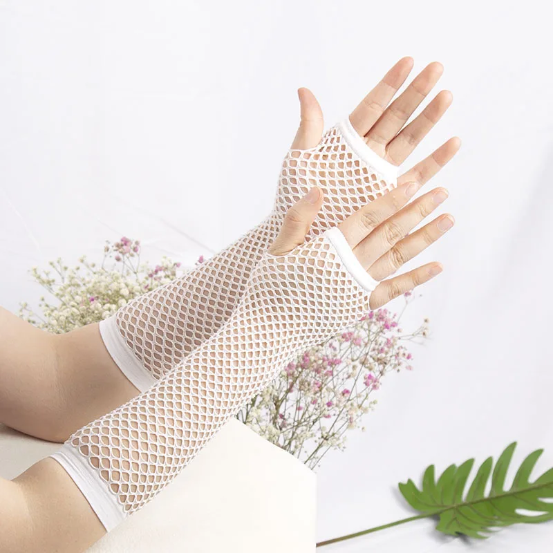 New Fashion Long Black Fishnet Gloves Women Fingerless Gloves Girls Beautiful Dance Gothic Punk Rock Costume Fancy Sexy Gloves