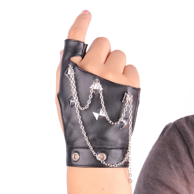 Unisex Punk Party Fingerless Leather Glove Women Rivet Personality Nightclub Singer Female Glove Men Half Finger Dance Glove 215
