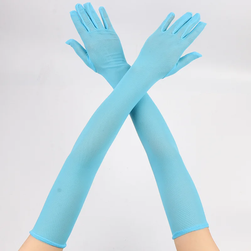 55cm Women Long Sexy Mesh Transparent Sparkling Skull Hot Drill Fashion Gloves Music Festival Party Opera Stage Performance