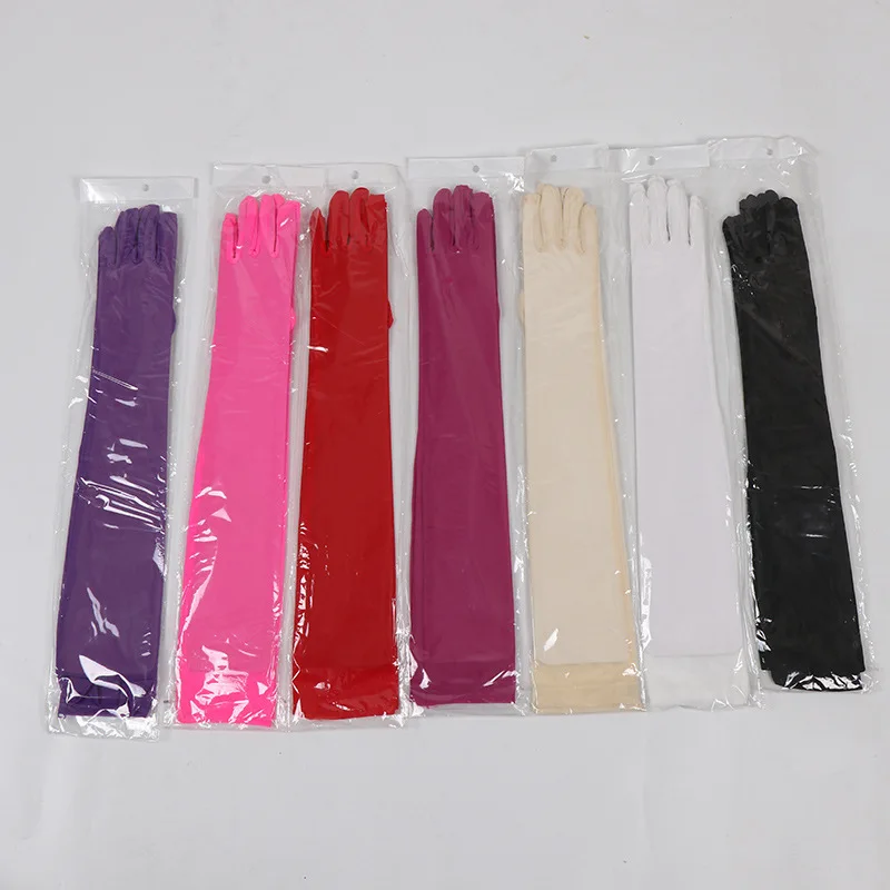 55cm Women Long Sexy Mesh Transparent Sparkling Skull Hot Drill Fashion Gloves Music Festival Party Opera Stage Performance
