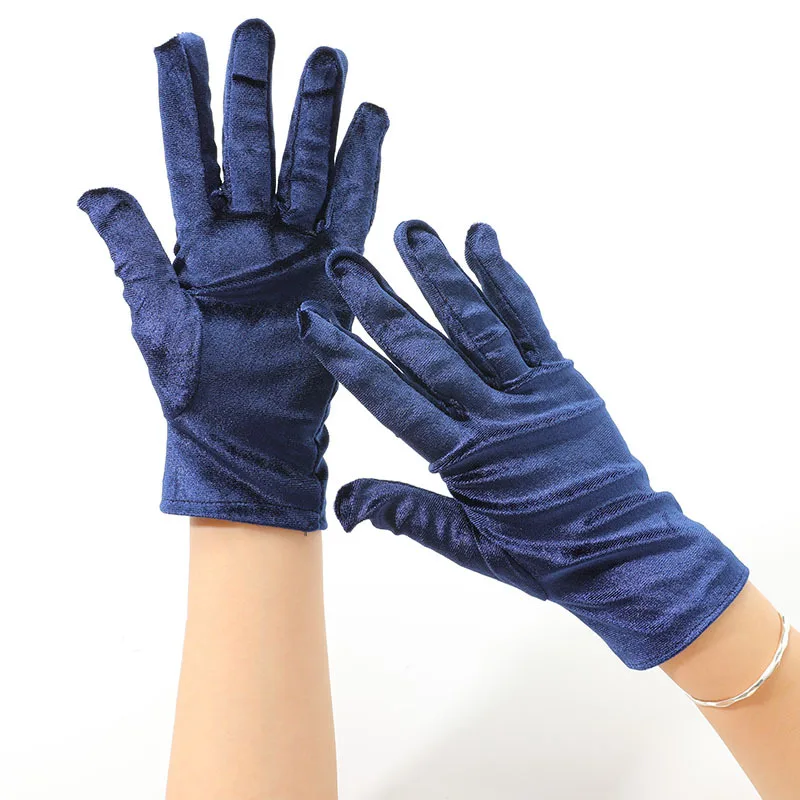 21CM Women Golden Velvet Short Autumn Winter Warm Black Evening Dress Etiquette Gloves Retro Banquet Accessories Elasticity