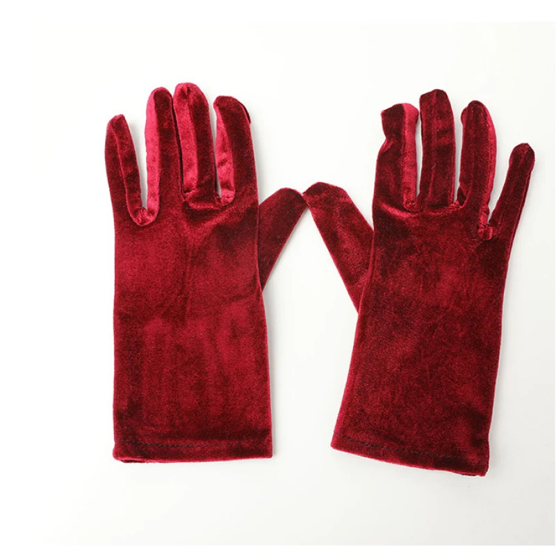 21CM Women Golden Velvet Short Autumn Winter Warm Black Evening Dress Etiquette Gloves Retro Banquet Accessories Elasticity