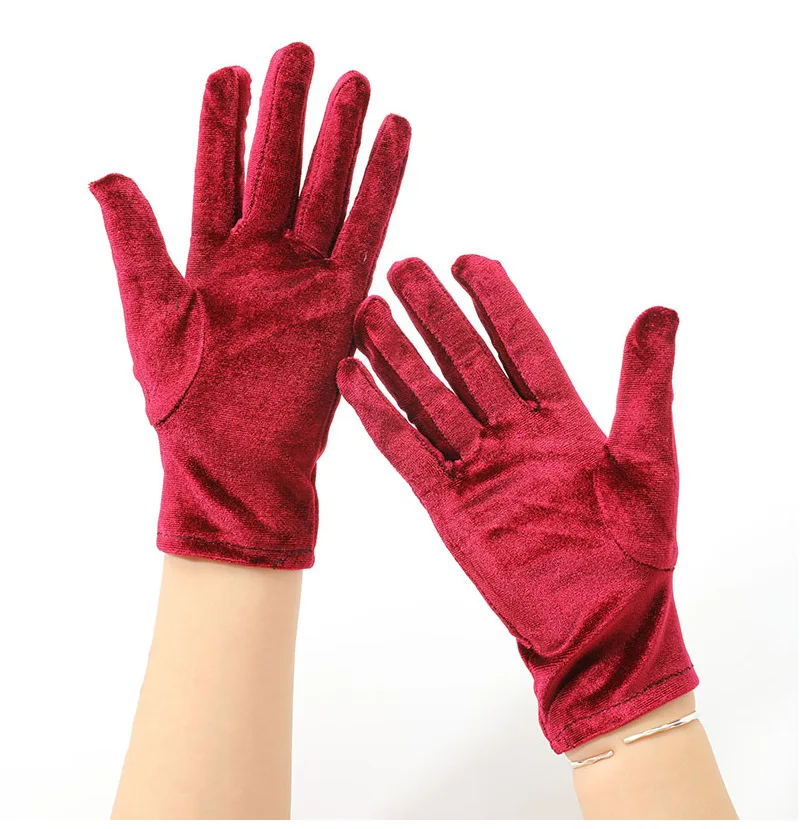 21CM Women Golden Velvet Short Autumn Winter Warm Black Evening Dress Etiquette Gloves Retro Banquet Accessories Elasticity