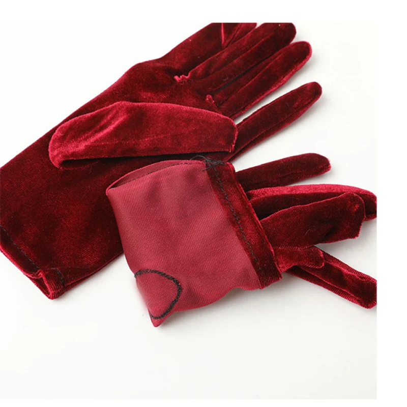 21CM Women Golden Velvet Short Autumn Winter Warm Black Evening Dress Etiquette Gloves Retro Banquet Accessories Elasticity