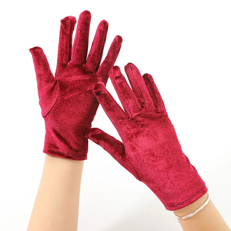21CM Women Golden Velvet Short Autumn Winter Warm Black Evening Dress Etiquette Gloves Retro Banquet Accessories Elasticity