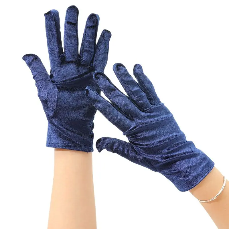 21CM Women Golden Velvet Short Autumn Winter Warm Black Evening Dress Etiquette Gloves Retro Banquet Accessories Elasticity