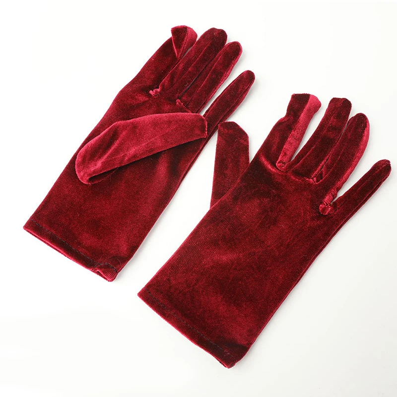 21CM Women Golden Velvet Short Autumn Winter Warm Black Evening Dress Etiquette Gloves Retro Banquet Accessories Elasticity