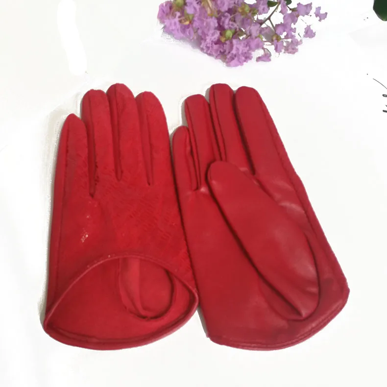 Real Sheep Leather Gloves Fashion Woman Half Palm Minttens Personality Soft Leather