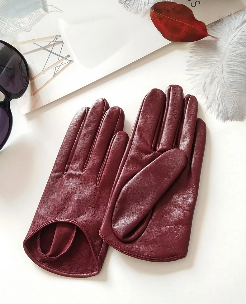 Real Sheep Leather Gloves Fashion Woman Half Palm Minttens Personality Soft Leather