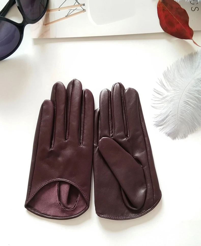 Real Sheep Leather Gloves Fashion Woman Half Palm Minttens Personality Soft Leather
