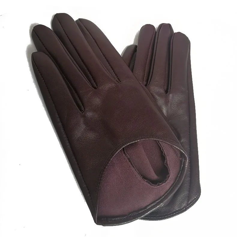 Real Sheep Leather Gloves Fashion Woman Half Palm Minttens Personality Soft Leather