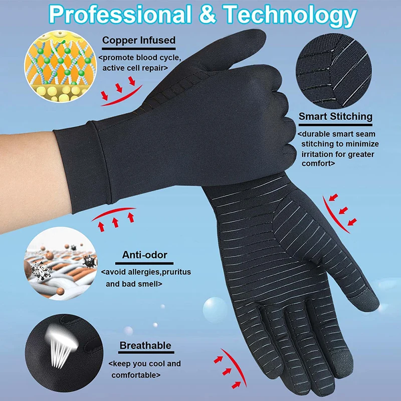 Relieve Hand Pain & Inflammation Instantly with 1 Pair of Copper Arthritis Gloves with Touchscreen - For Women & Men