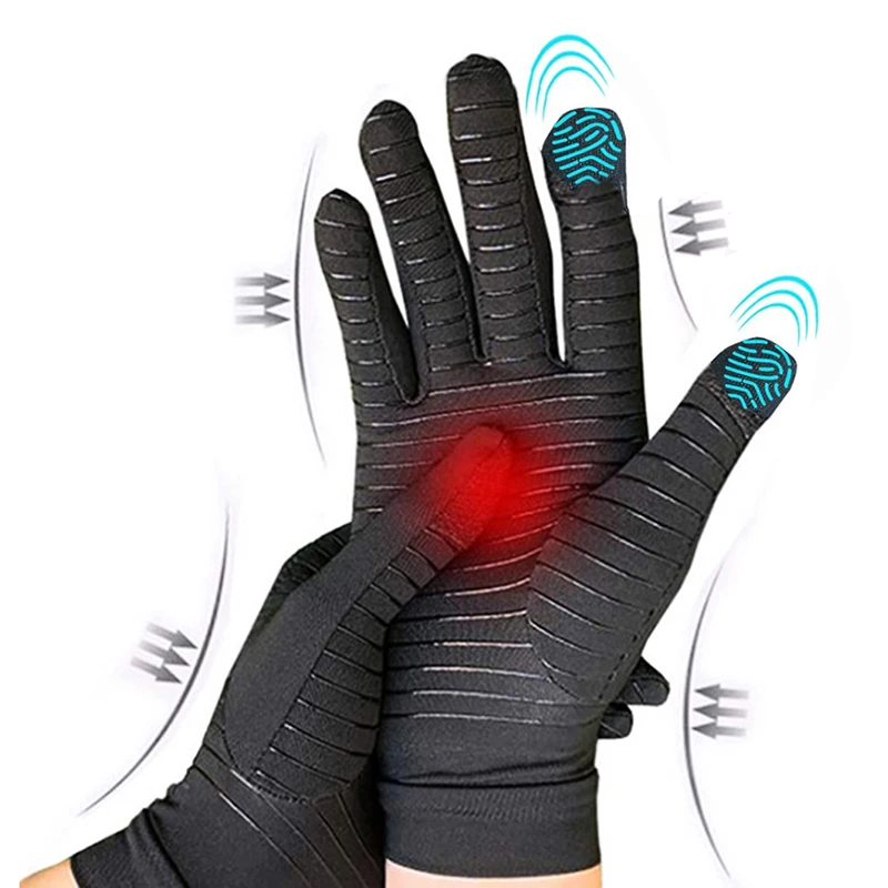 Relieve Hand Pain & Inflammation Instantly with 1 Pair of Copper Arthritis Gloves with Touchscreen - For Women & Men