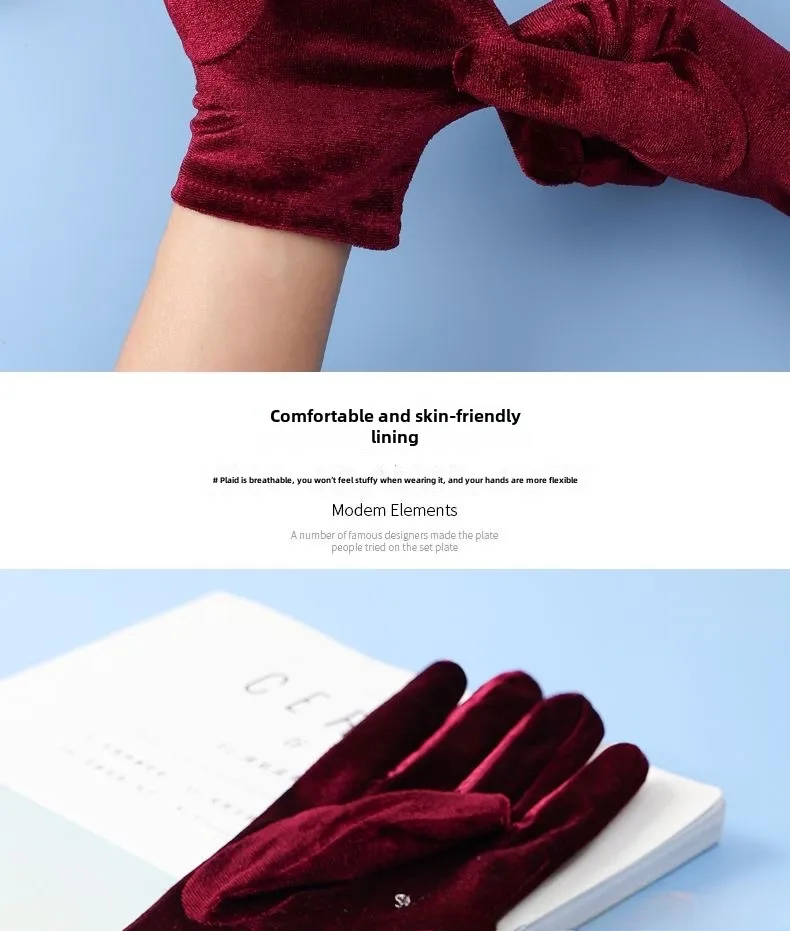 Short Opera Velvet Gloves for Women Flapper Stretchy Wrist Length Banquet Gloves Tea Party Halloween Costume Gloves