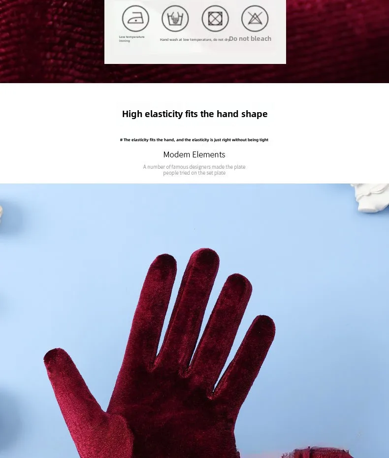 Short Opera Velvet Gloves for Women Flapper Stretchy Wrist Length Banquet Gloves Tea Party Halloween Costume Gloves