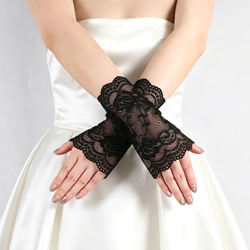 New Fashion for Women Short Lace Flowers Mesh Fingerless Gloves Scar-covering Sun-proof Arm Sleeves Lace False Sleeves