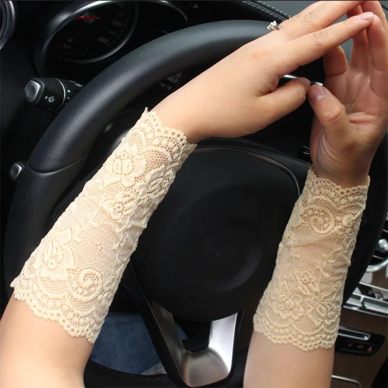 New Fashion for Women Short Lace Flowers Mesh Fingerless Gloves Scar-covering Sun-proof Arm Sleeves Lace False Sleeves