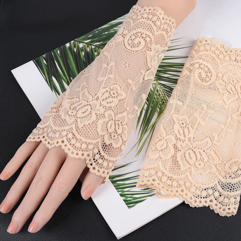 New Fashion for Women Short Lace Flowers Mesh Fingerless Gloves Scar-covering Sun-proof Arm Sleeves Lace False Sleeves