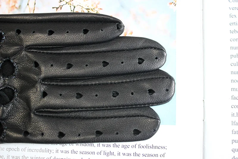 Summer Driving Leather Driver Gloves Women's Fashion New Thin Unlined Black Sheepskin All Finger Motorcycle Riding Gloves