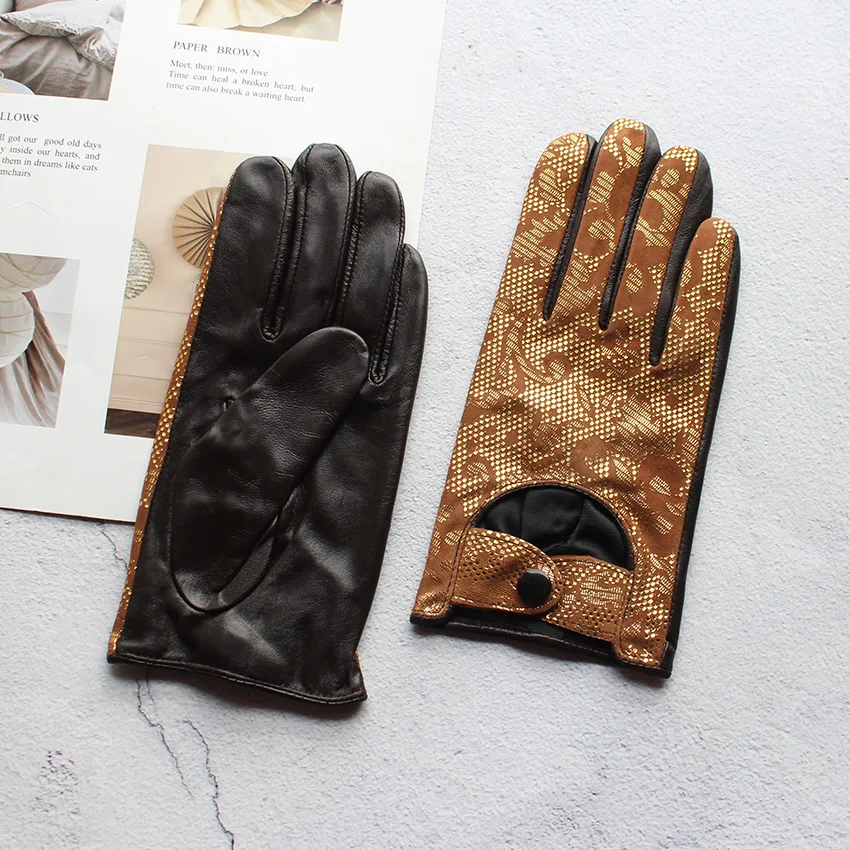 Summer Driving Leather Driver Gloves Women's Fashion New Thin Unlined Black Sheepskin All Finger Motorcycle Riding Gloves