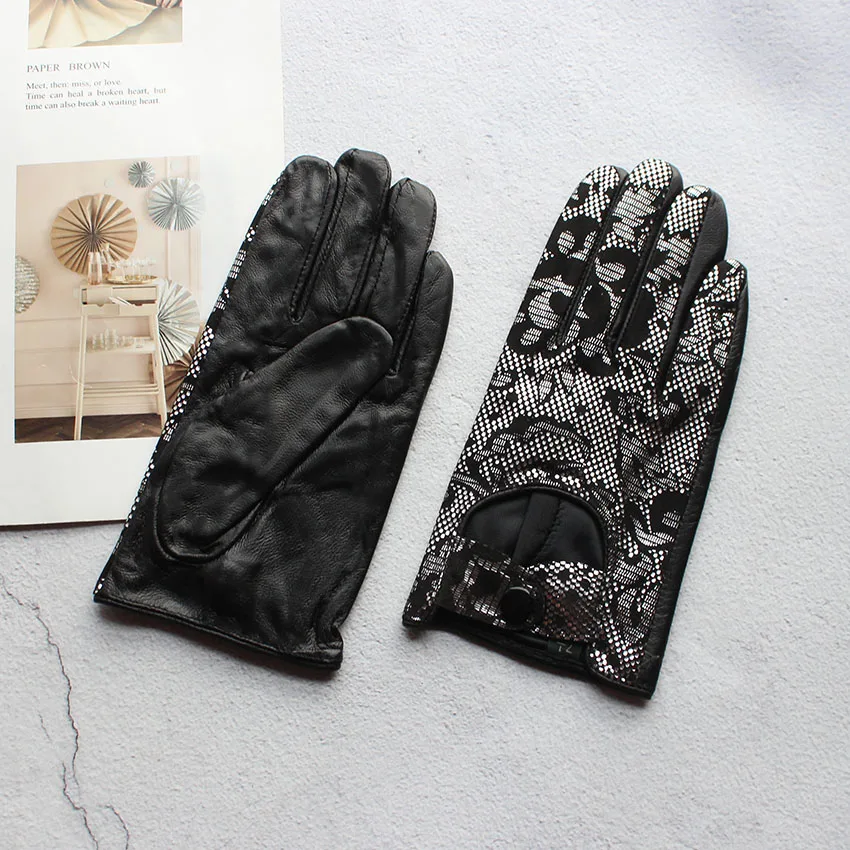 Summer Driving Leather Driver Gloves Women's Fashion New Thin Unlined Black Sheepskin All Finger Motorcycle Riding Gloves
