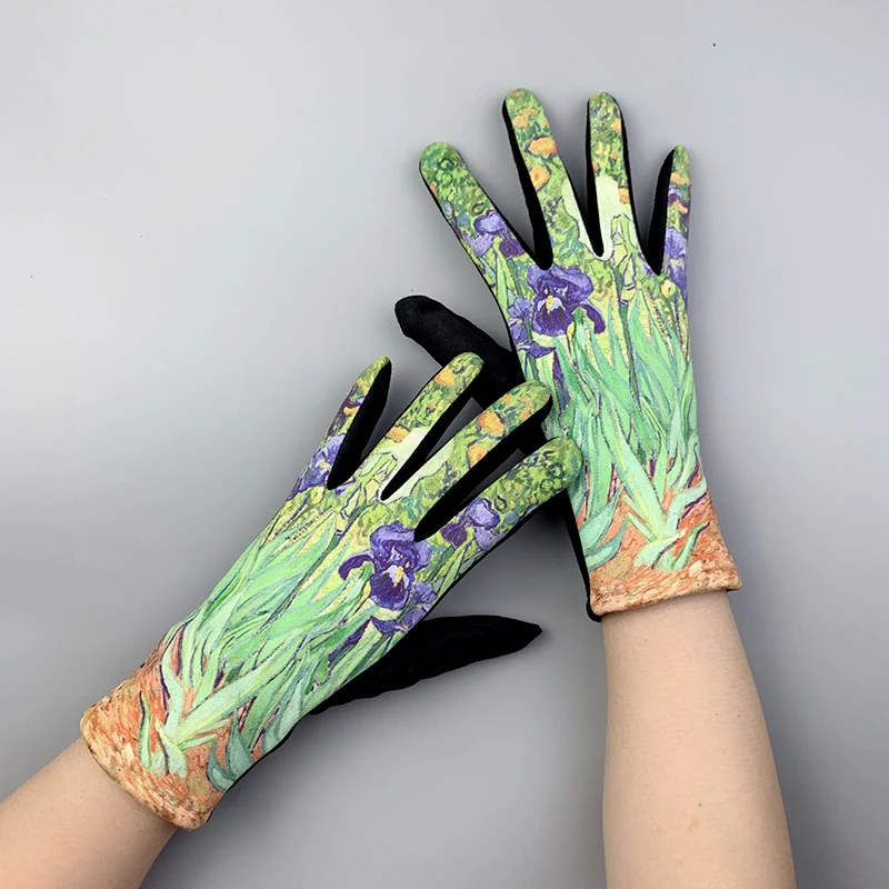 Creativity Van Gogh Oil Painting Gloves Winter Cycling Drive Thicken Women Fashion Print Full Finger Touch Screen Warm Mittens