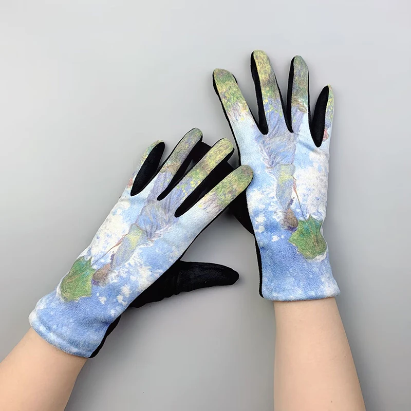 Creativity Van Gogh Oil Painting Gloves Winter Cycling Drive Thicken Women Fashion Print Full Finger Touch Screen Warm Mittens